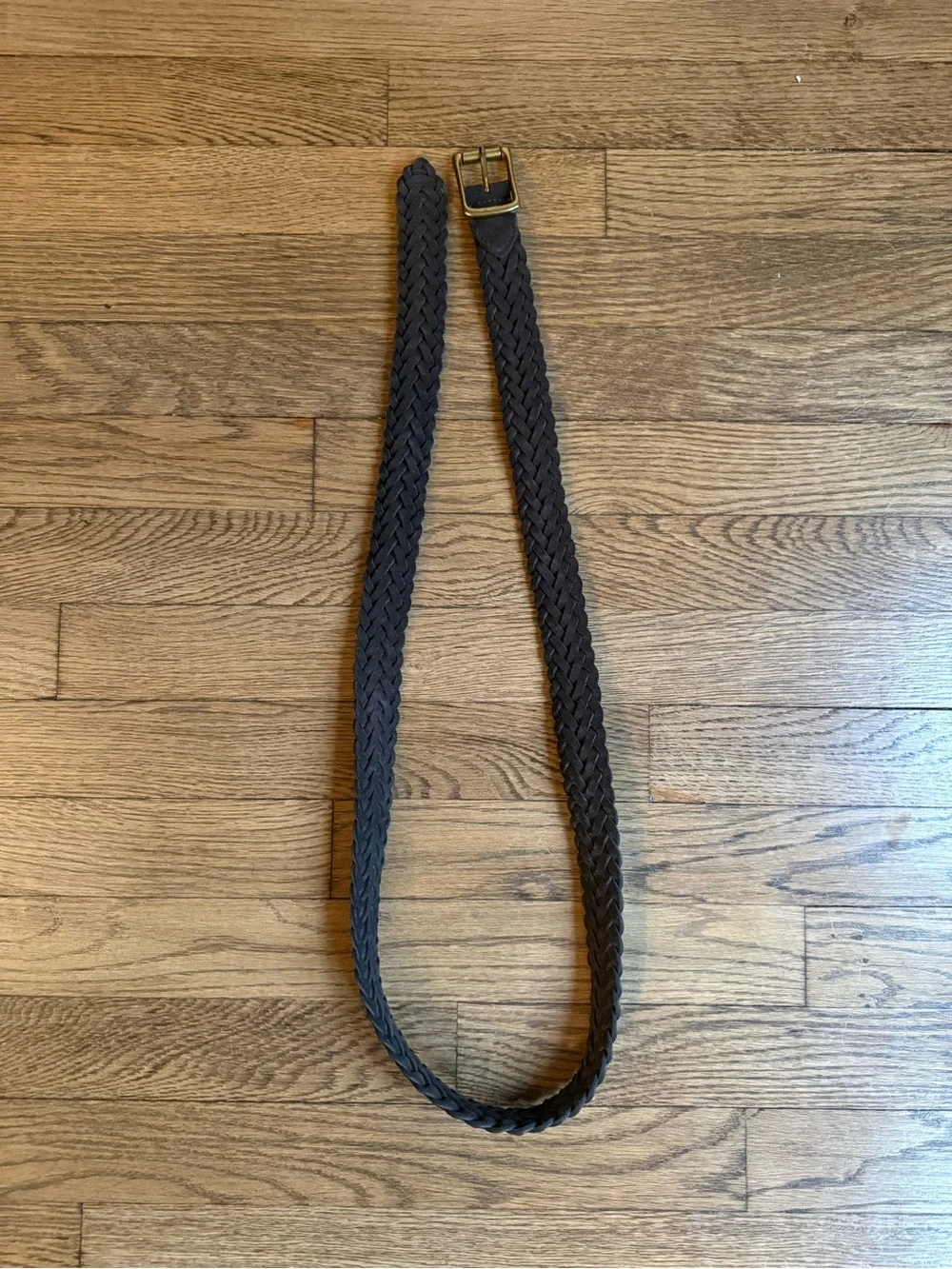 J Crew Men's Braided Leather Belt in Dark Brown with Brass Buckle